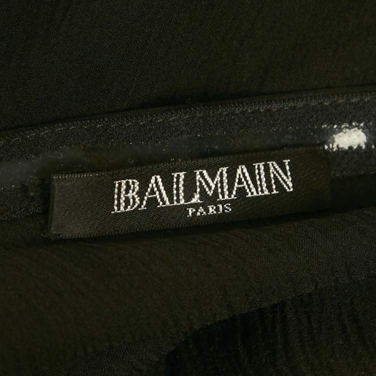 Pre Owned Balmain Black Silk Tiered Off-Shoulder Top S
