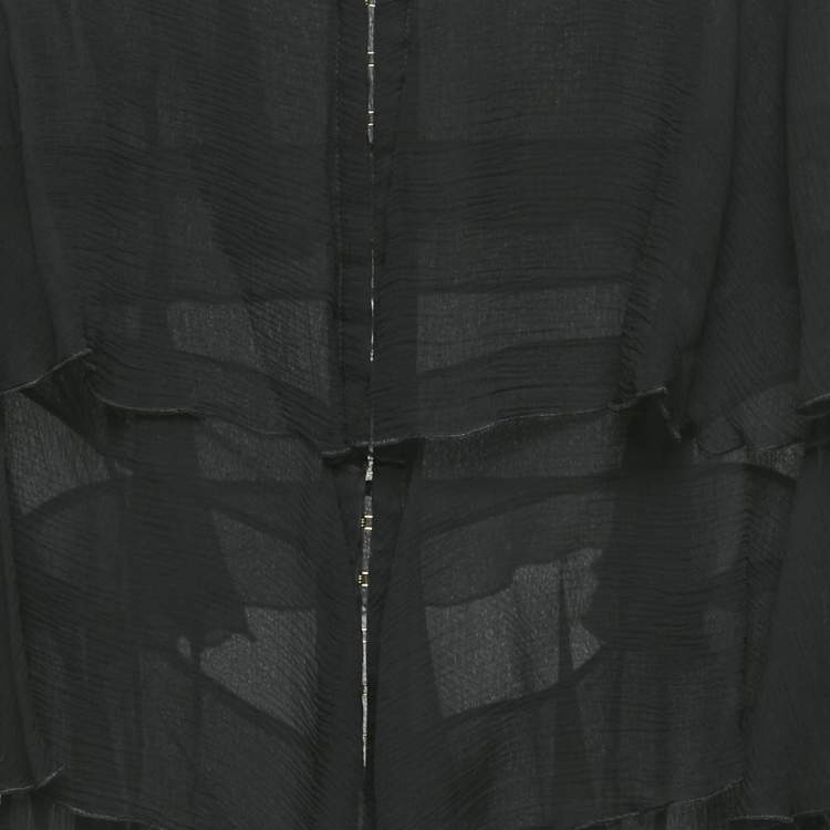 Pre Owned Balmain Black Silk Tiered Off-Shoulder Top S