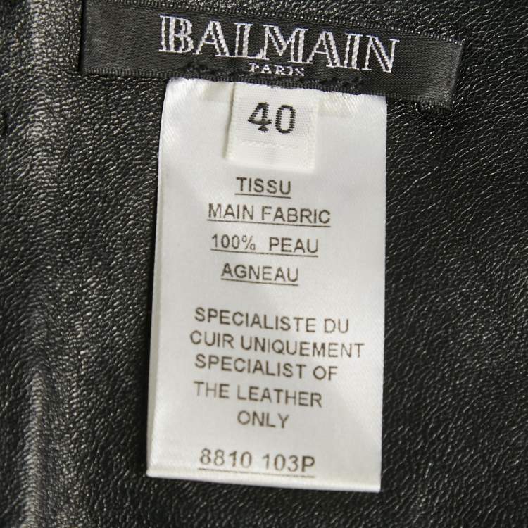 Pre Owned Balmain Black Leather Crop Top M