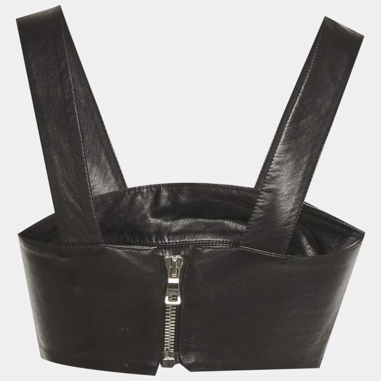 Pre Owned Balmain Black Leather Crop Top M