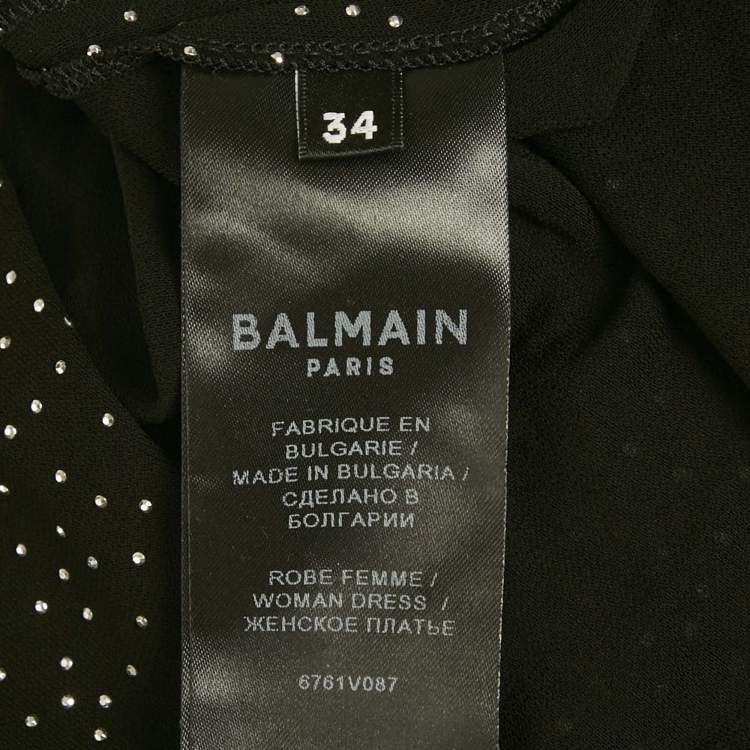 Pre Owned Balmain Black Studded Jersey Metallic Strap Maxi Dress S