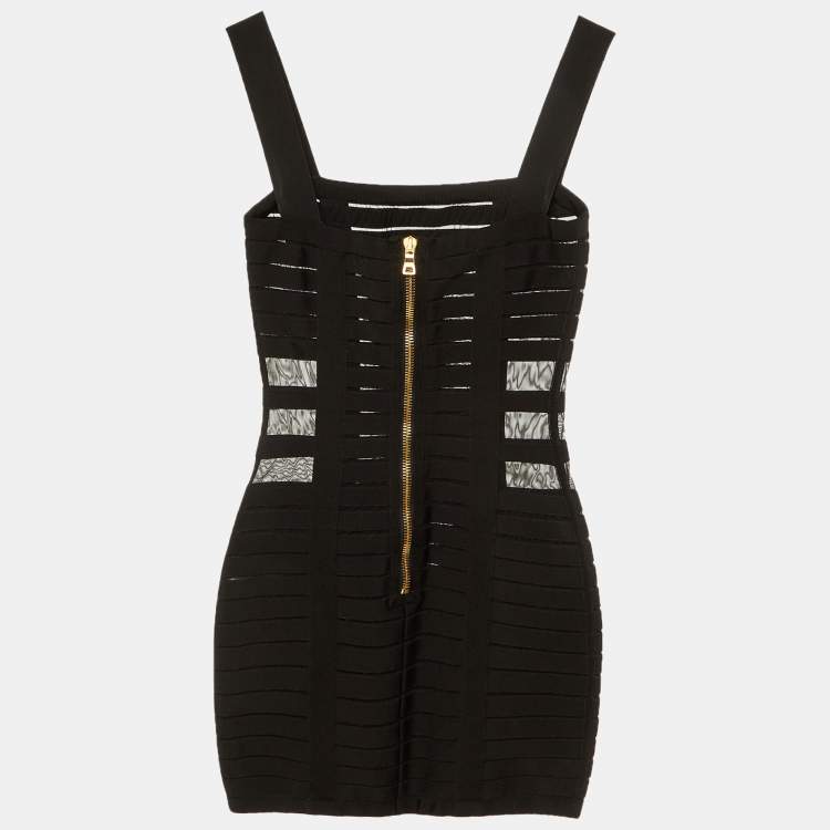 Pre Owned Balmain Black Jersey Mesh Detail Bandage Mini Dress S