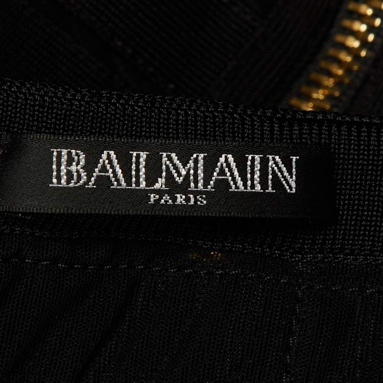 Pre Owned Balmain Black Jersey Mesh Detail Bandage Mini Dress S