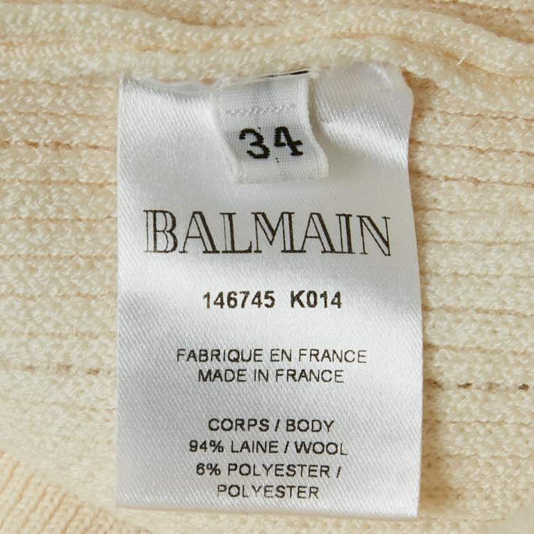 Pre Owned Balmain Cream Rib Knit Mock Neck Pullover S