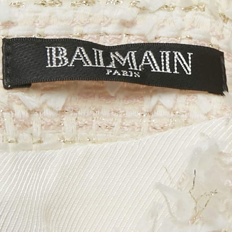 Pre Owned Balmain Pink /White Striped Lurex Tweed Mini Dress S