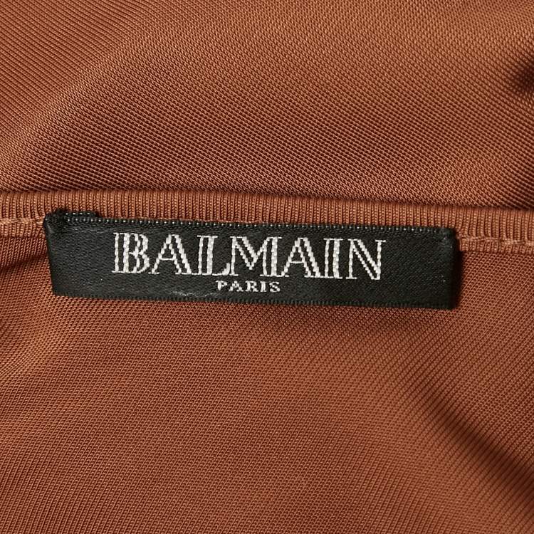 Pre Owned Balmain Brown Jersey Long Sleeve Bodysuit  S