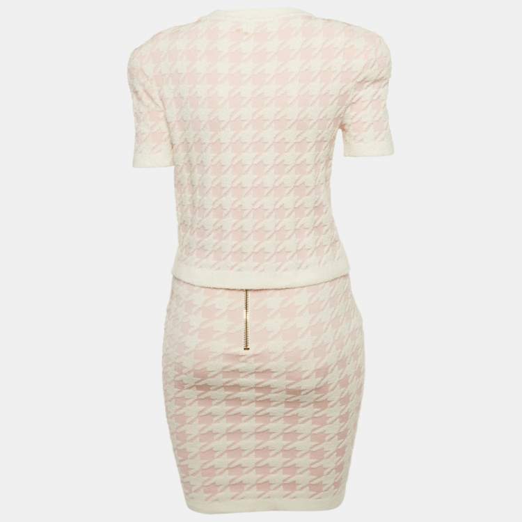 Pre Owned تنورة وبدلة بليزر بالمان قماش محبوك بنمط هوندستوث وردي مقاس صغير - سمول