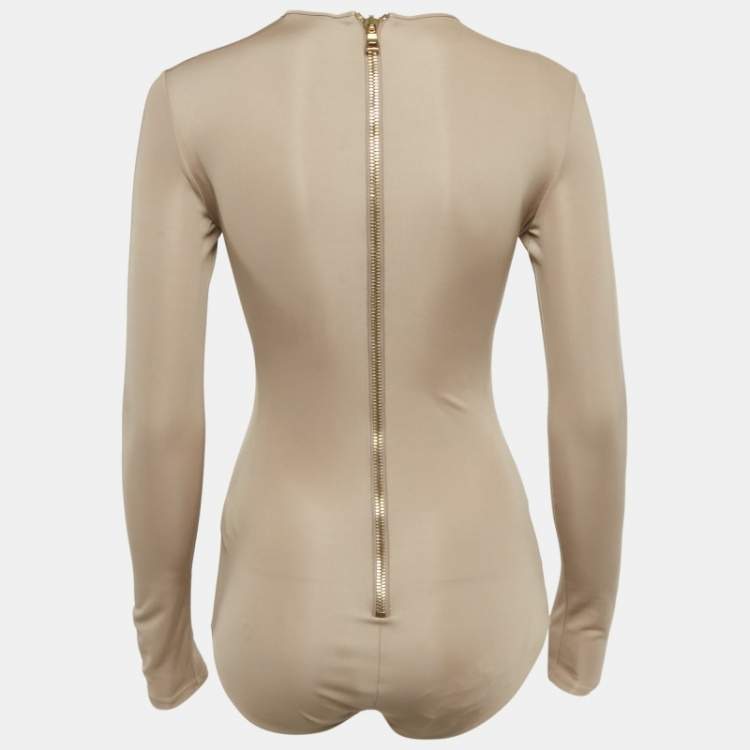 Pre Owned Balmain Beige Jersey Bodysuit S