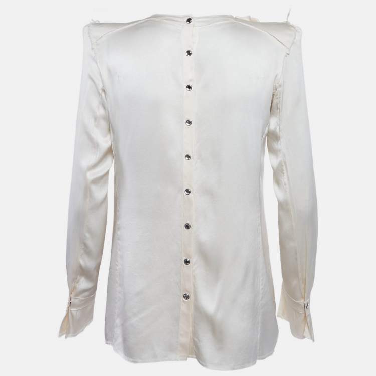 Pre Owned بلوزة بلمان ساتان بيج بربطة تفاصيل حافة خام مقاس متوسط - ميديم