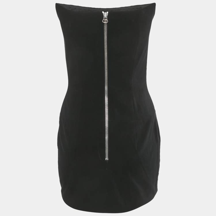 Pre Owned Balmain Black Velvet Strapless Mini Dress M