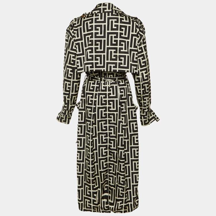 Pre Owned Balmain Black Monogram Print Nylon Double Breasted Coat S