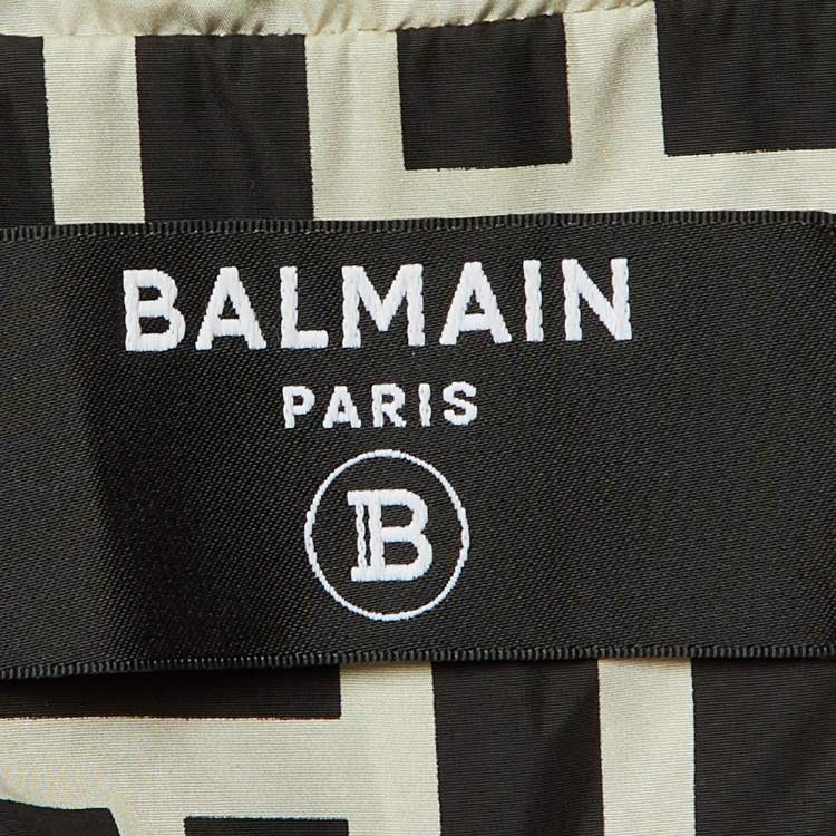 Pre Owned Balmain Black Monogram Print Nylon Double Breasted Coat S
