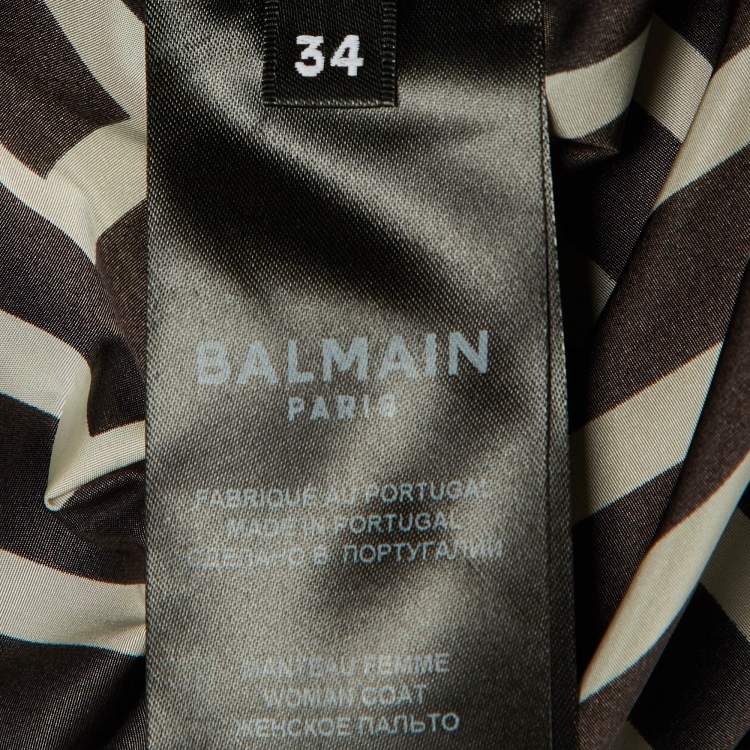 Pre Owned Balmain Black Monogram Print Nylon Double Breasted Coat S