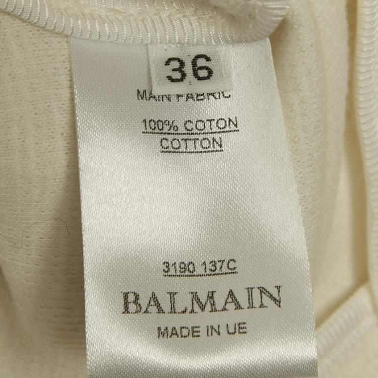 Pre Owned Balmain White Cotton Button Detail Mini Dress S