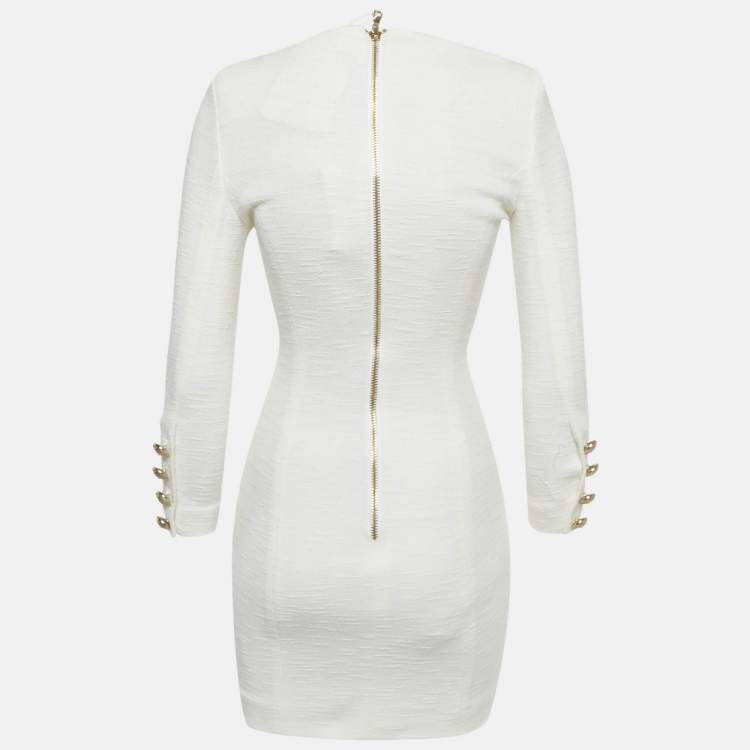 Pre Owned Balmain White Cotton Button Detail Mini Dress S