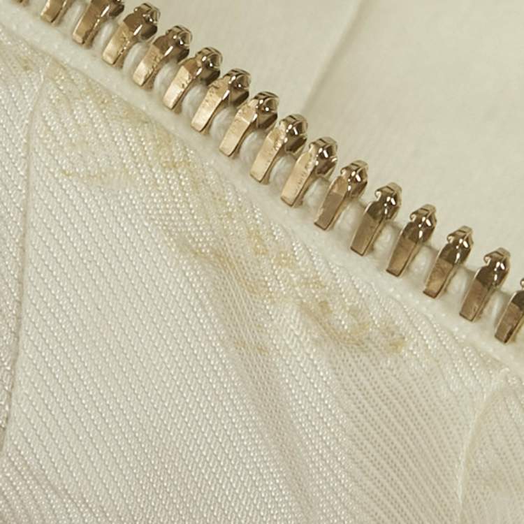 Pre Owned Balmain White Canvas Button Detail Mini Dress S