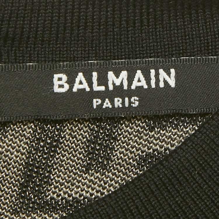 Pre Owned Balmain Beige/Black Monogram Knit Bodycon Dress M
