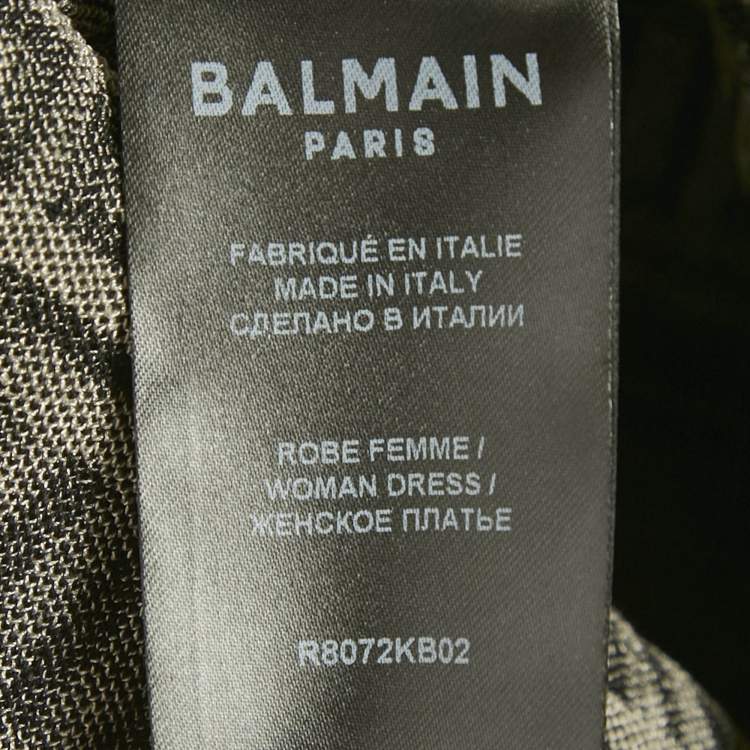 Pre Owned Balmain Beige/Black Monogram Knit Bodycon Dress M