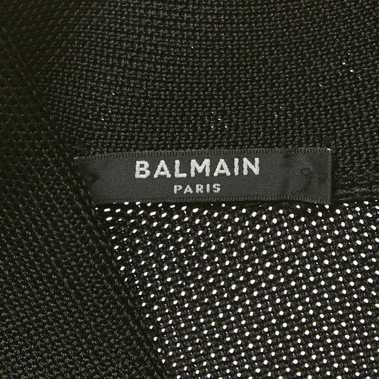 Pre Owned Balmain Black Mesh Knit Button Detail Mini Dress M