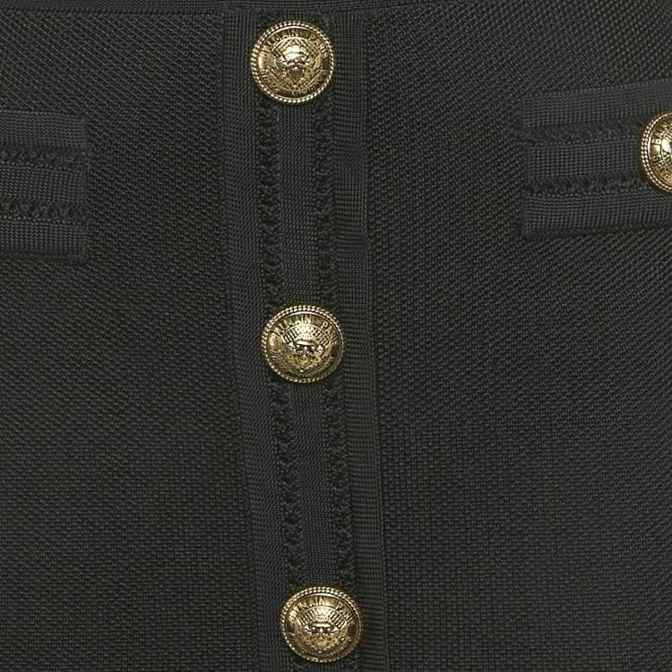Pre Owned Balmain Black Mesh Knit Button Detail Mini Dress M