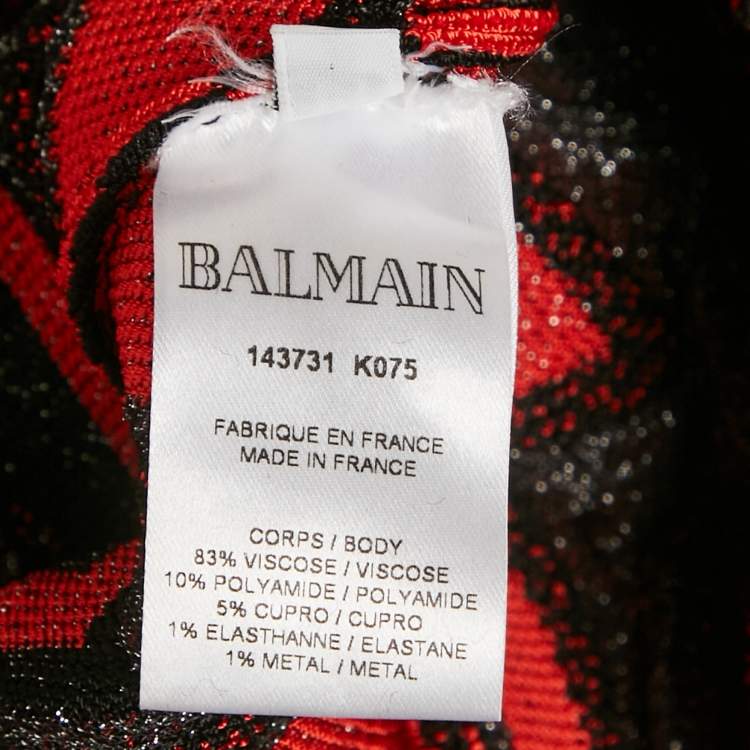 Pre Owned فستان بالمان ضيق محبوك لوريكس شيvron أحمر/أسود مقاس متوسط (ميديام)