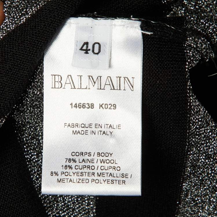 Pre Owned Balmain Black Striped Lurex Wool Structured Shoulder Jumper M