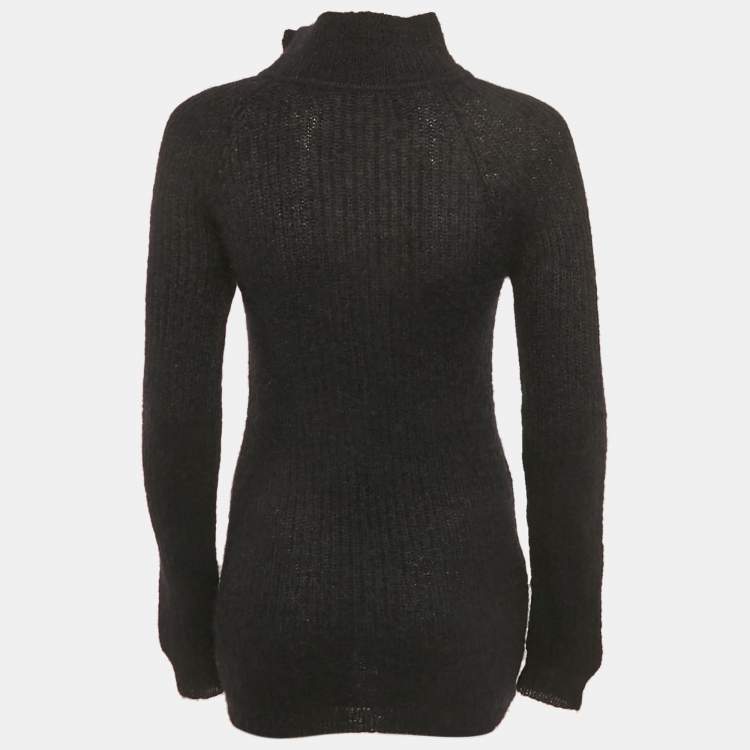 Pre Owned Balmain Black Mohair Rib Knit Button Detail Sweater S