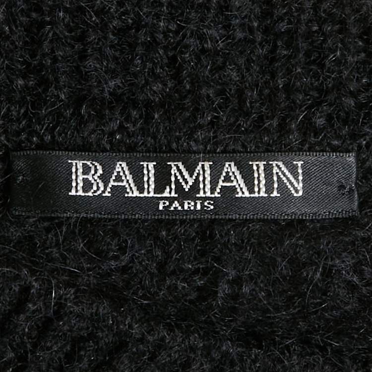 Pre Owned Balmain Black Mohair Rib Knit Button Detail Sweater S