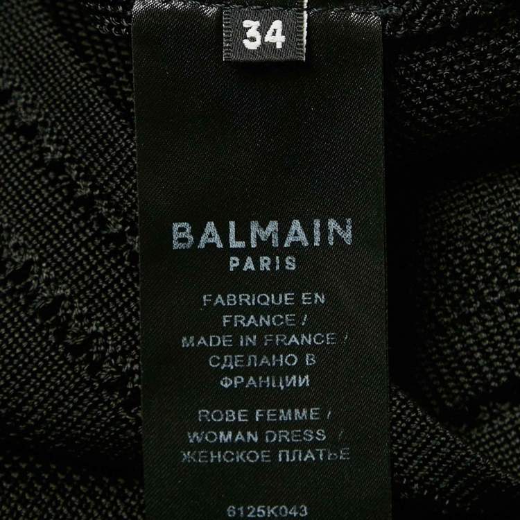Pre Owned Balmain Black Mesh Jersey Button Detail Bodycon Dress S