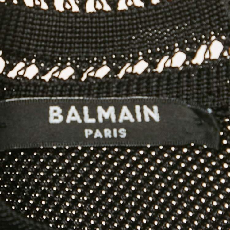 Pre Owned Balmain Black Mesh Jersey Button Detail Bodycon Dress S
