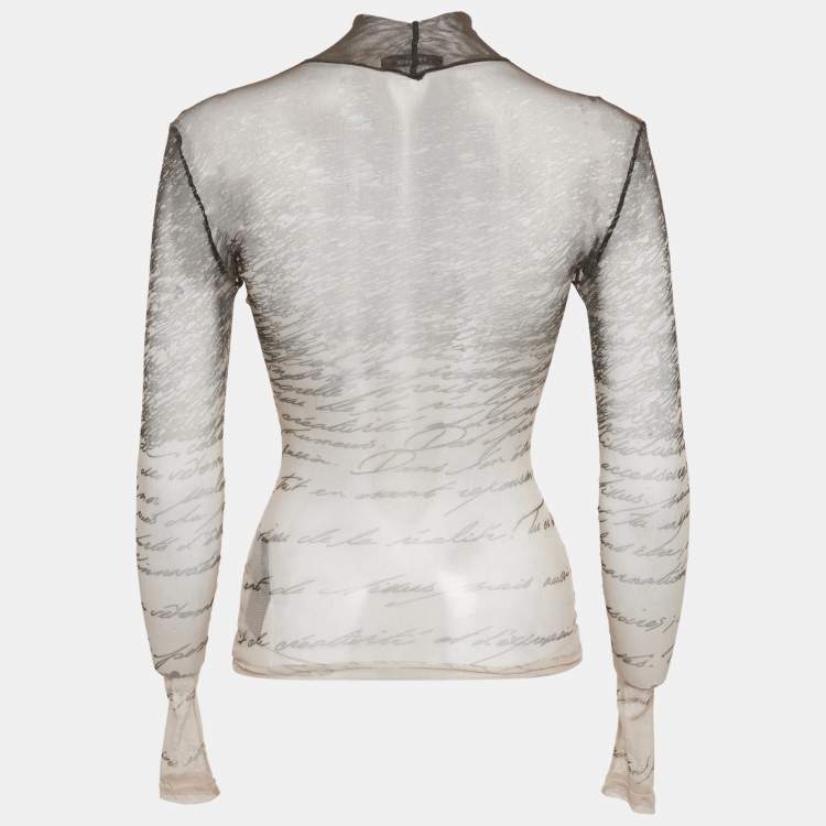 Pre Owned Balmain Beige Love Letter-Print Stretch Mesh Sheer Top S