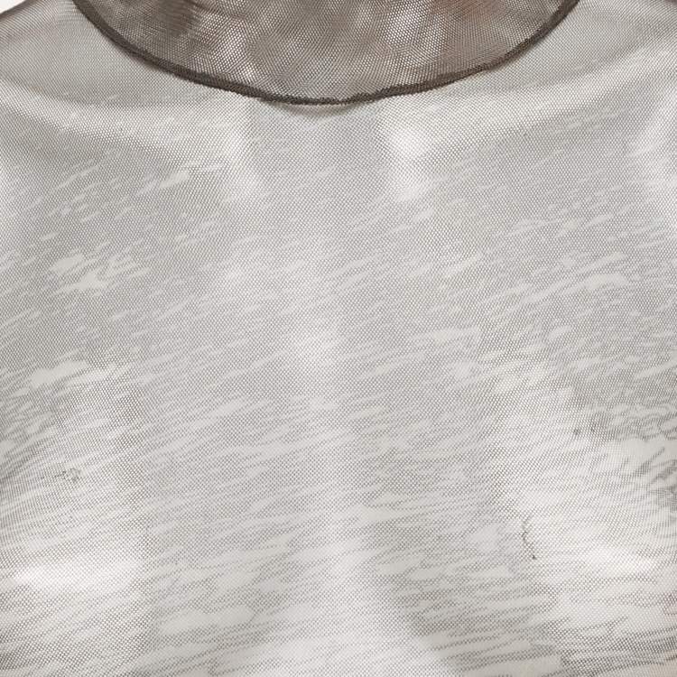 Pre Owned Balmain Beige Love Letter-Print Stretch Mesh Sheer Top S