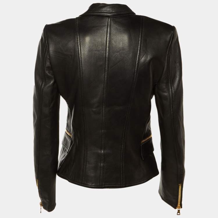 Pre Owned Balmain Black Leather Biker Jacket M