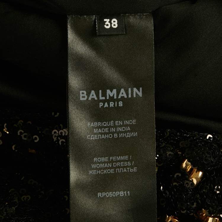 Pre Owned Balmain Black Sequin Chain Detail Halter Neck Maxi Dress M