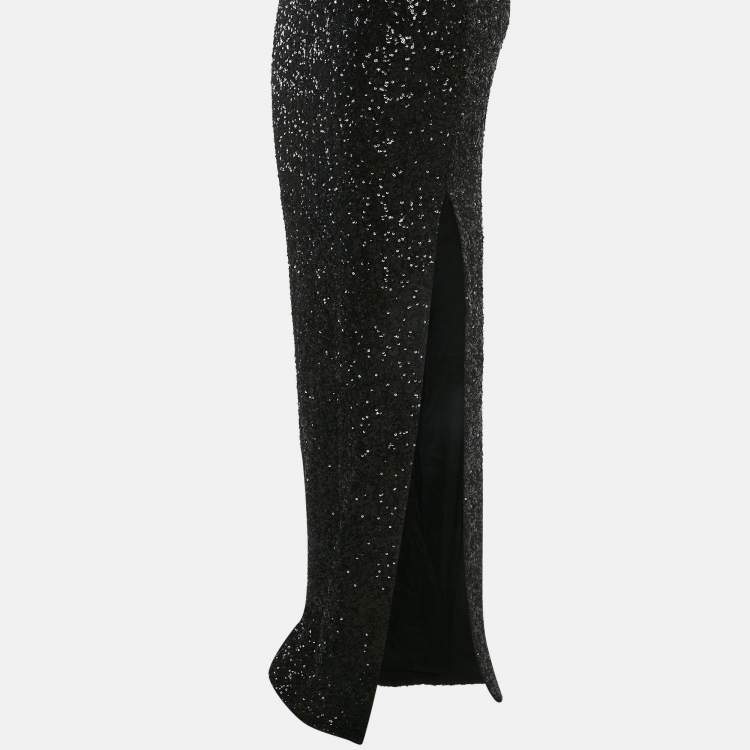 Pre Owned Balmain Black Sequin Chain Detail Halter Neck Maxi Dress M