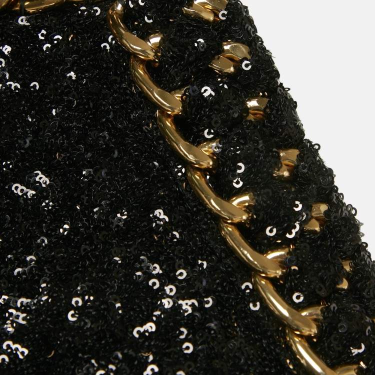 Pre Owned Balmain Black Sequin Chain Detail Halter Neck Maxi Dress M