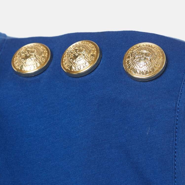 Pre Owned Balmain Blue Logo Print Cotton Tank Top M