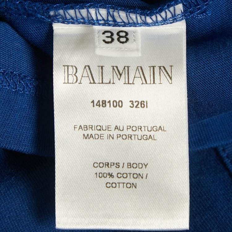 Pre Owned Balmain Blue Logo Print Cotton Tank Top M