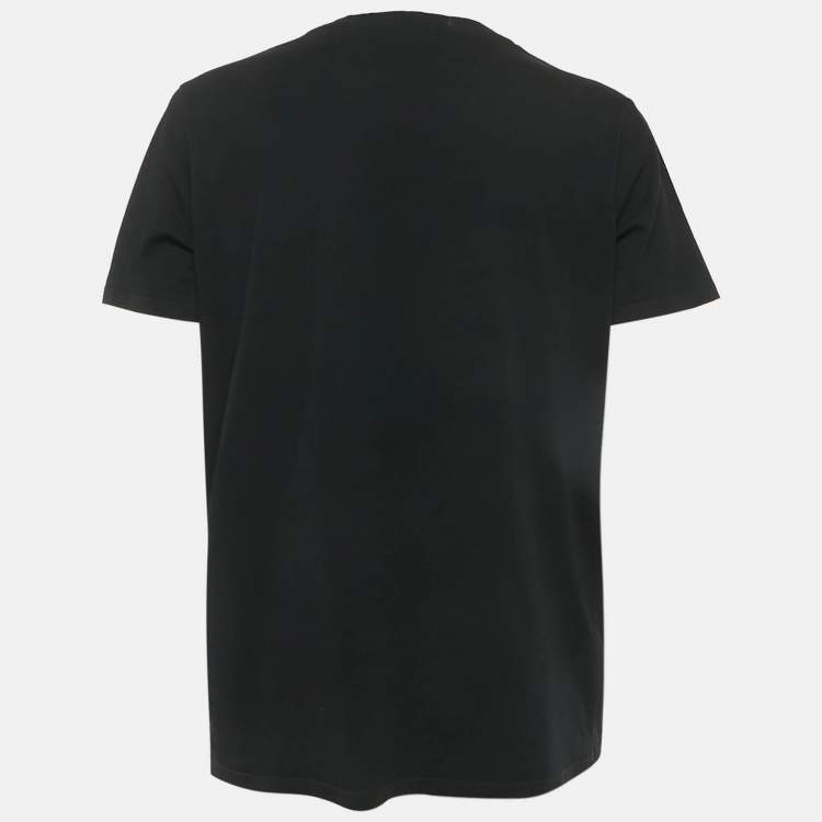 Pre Owned Balmain Black Logo Print Jersey Button Detail T-Shirt M