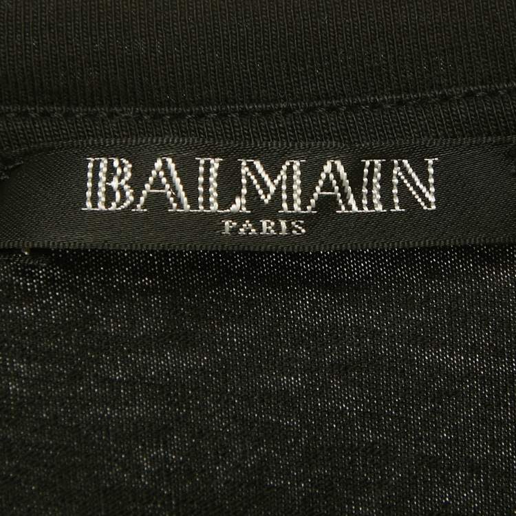 Pre Owned Balmain Black Logo Print Jersey Button Detail T-Shirt M