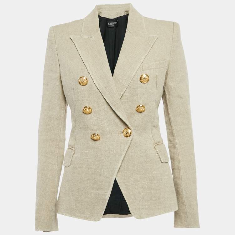 Pre Owned Balmain Beige Linen Double Breasted Blazer M