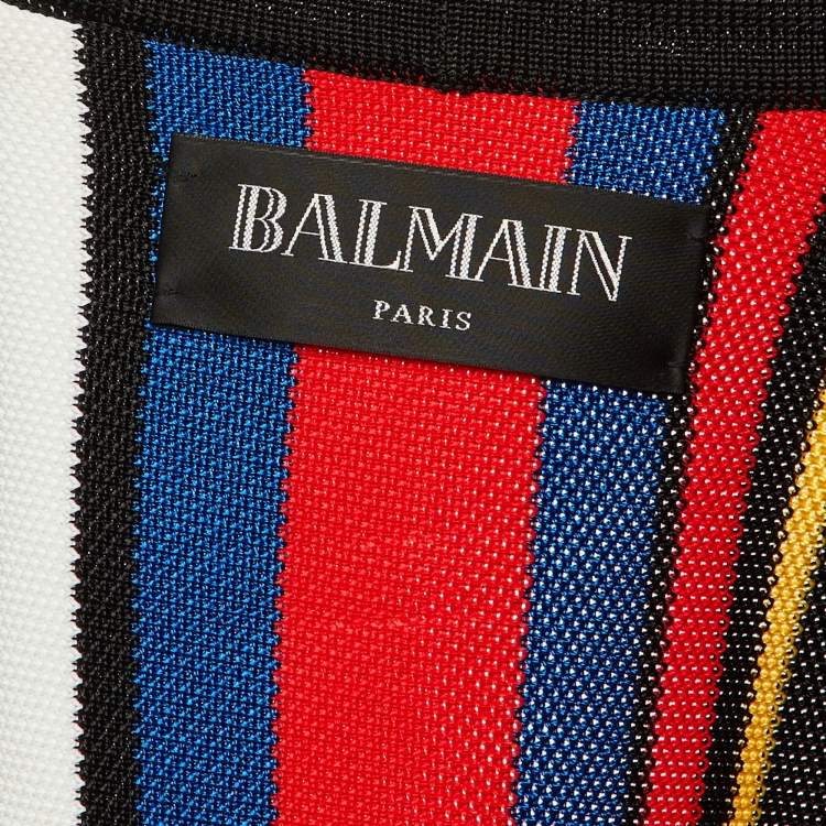 Pre Owned Balmain Multicolor Striped Knit Open Front Cardigan M