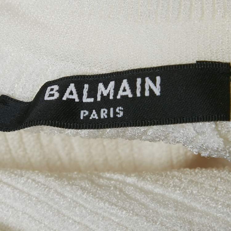 Pre Owned Balmain White Rib Knit Collared Mini Dress M