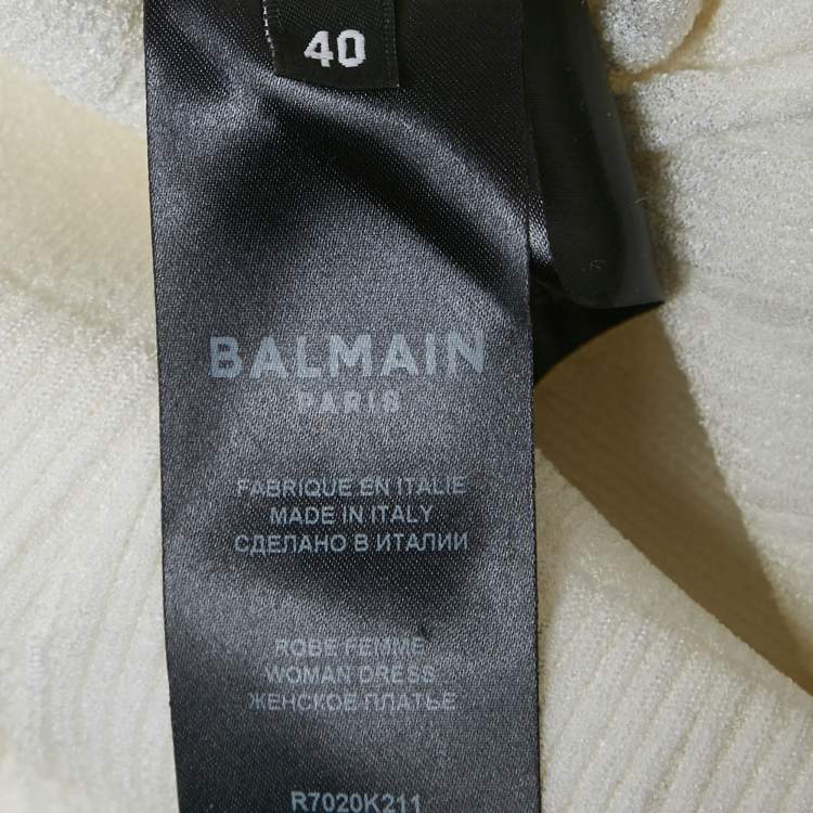 Pre Owned Balmain White Rib Knit Collared Mini Dress M
