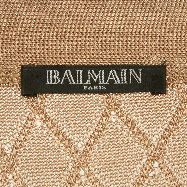 Pre Owned Balmain Beige Patterned Knit Sleeveless Cardigan S
