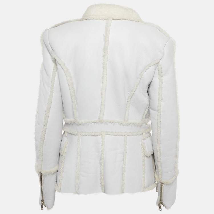 مملوكة مسبقًا Balmain Light Blue Lambskin Real Fur Double Breasted Coat M