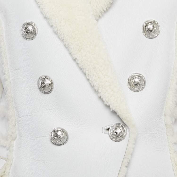 مملوكة مسبقًا Balmain Light Blue Lambskin Real Fur Double Breasted Coat M
