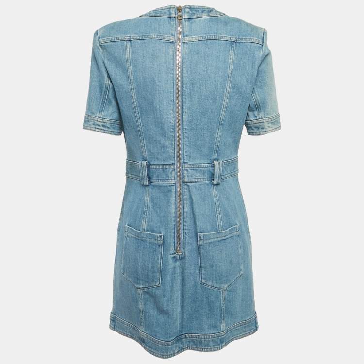 Pre Owned Balmain Blue Denim Slim Fit Mini Dress L