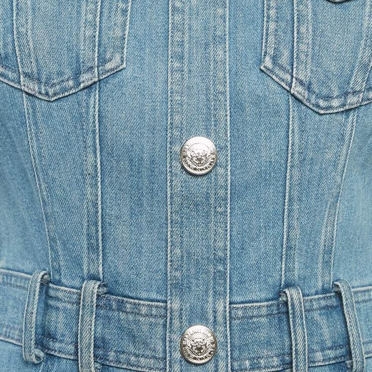 Pre Owned Balmain Blue Denim Slim Fit Mini Dress L