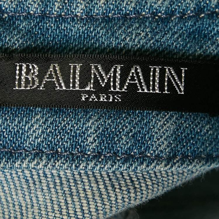 Pre Owned Balmain Blue Denim Slim Fit Mini Dress L